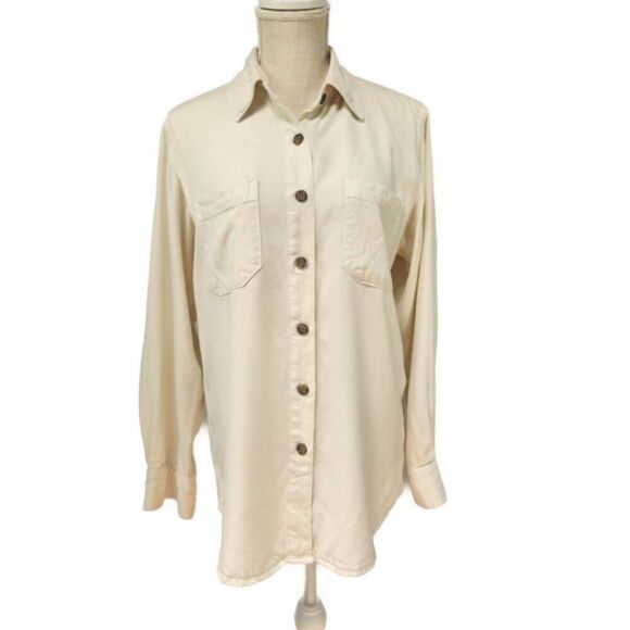 Pulp Button Up Womens Shirt Size S Long Sleeve Ivory Beige Junlon Nylon Collared - Picture 1 of 7
